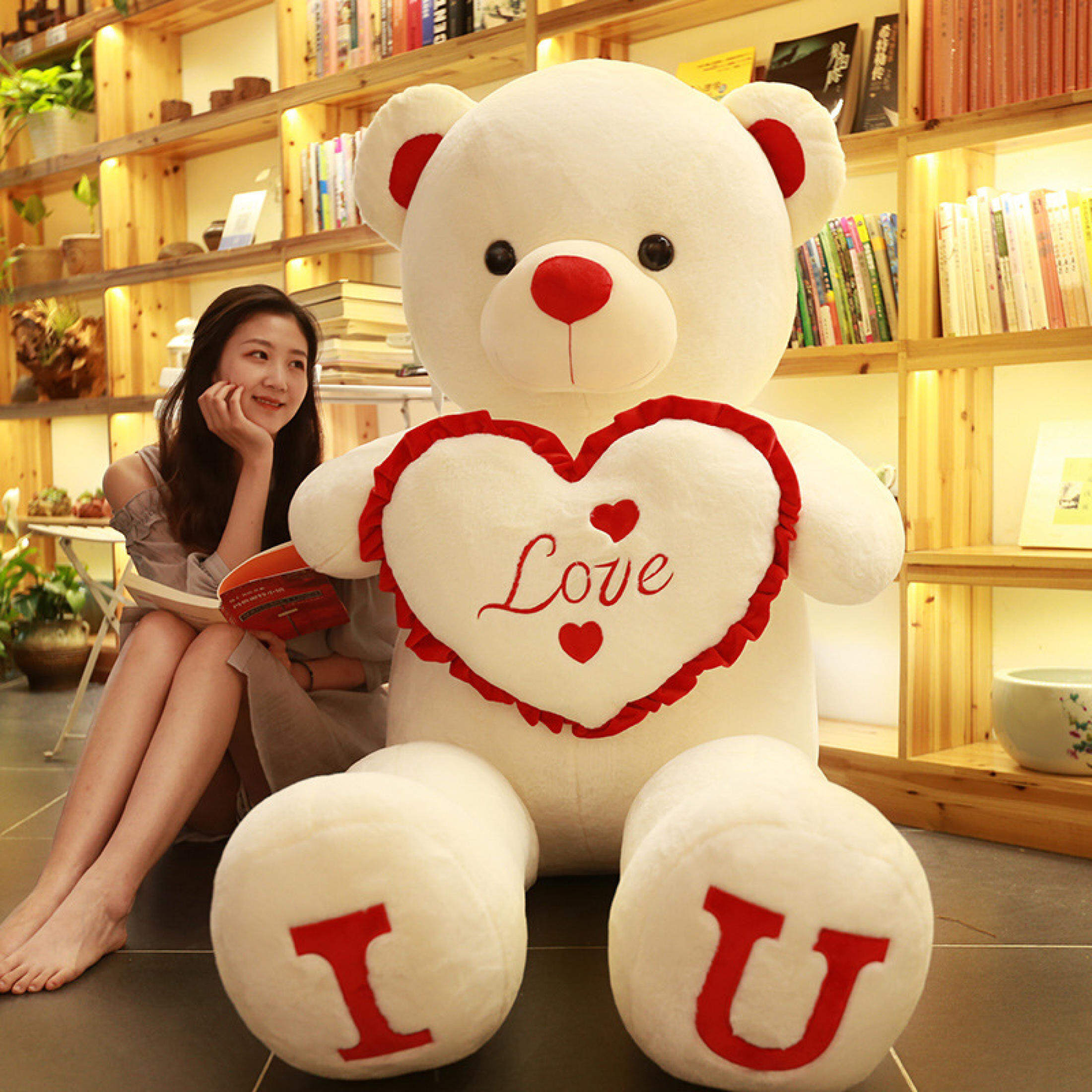 100cm "I LOVE YOU" Big Bear Plush Toy - Huge Stuffed Soft Bear Doll