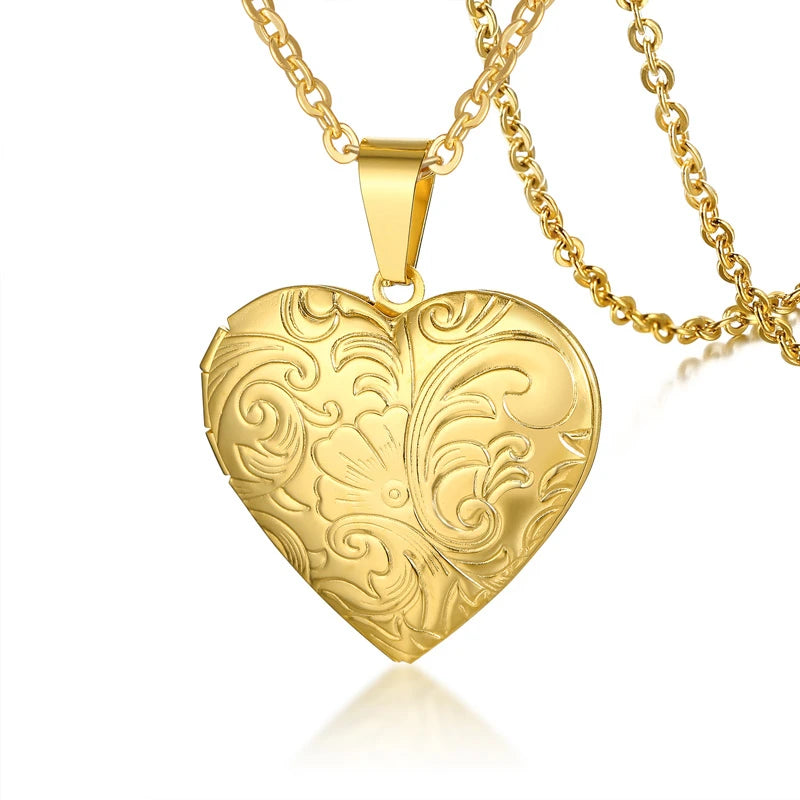 Heart Locket Pendant Necklace for Women & Men - Openable Stainless Steel Photo Frame