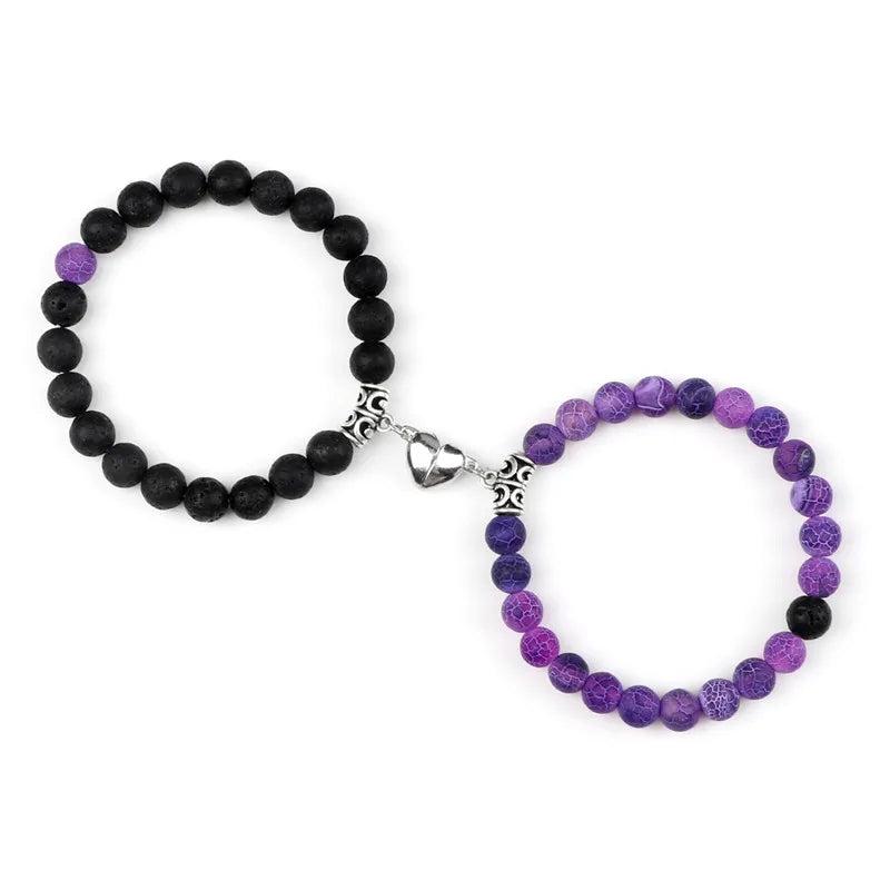 2Pcs/Set Beads Bracelet For Lovers Natural Stone Distance Heart Magnet Couple Bracelets Friendship Fashion Jewelry Gift