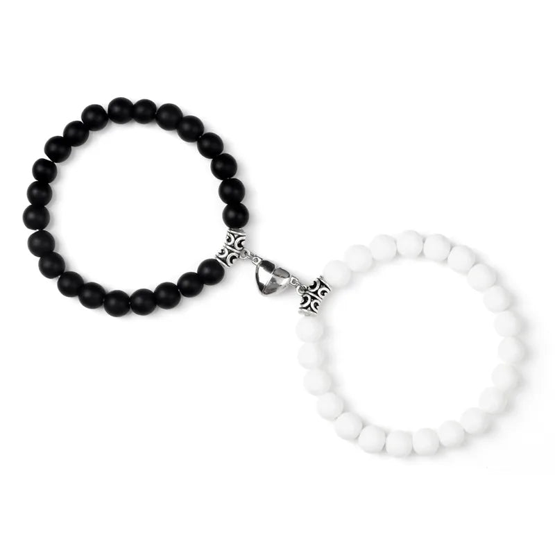 2Pcs/Set Beads Bracelet For Lovers Natural Stone Distance Heart Magnet Couple Bracelets Friendship Fashion Jewelry Gift