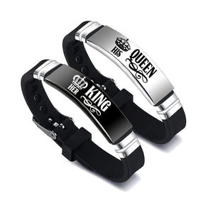 His Queen & Her King Couple Bracelets – Stainless Steel Adjustable Silicone Strap (Set of 2)