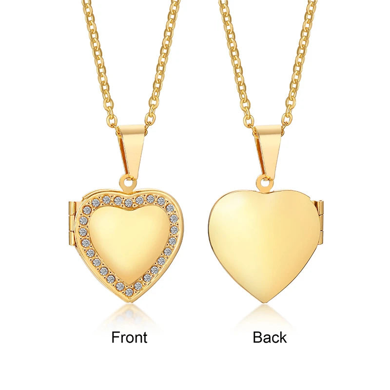 Heart Locket Pendant Necklace for Women & Men - Openable Stainless Steel Photo Frame