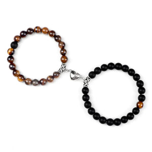 2Pcs/Set Beads Bracelet For Lovers Natural Stone Distance Heart Magnet Couple Bracelets Friendship Fashion Jewelry Gift