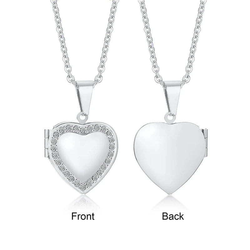 Heart Locket Pendant Necklace for Women & Men - Openable Stainless Steel Photo Frame