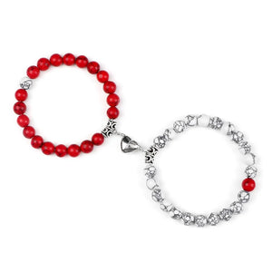 2Pcs/Set Beads Bracelet For Lovers Natural Stone Distance Heart Magnet Couple Bracelets Friendship Fashion Jewelry Gift