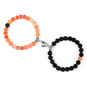 2Pcs/Set Beads Bracelet For Lovers Natural Stone Distance Heart Magnet Couple Bracelets Friendship Fashion Jewelry Gift