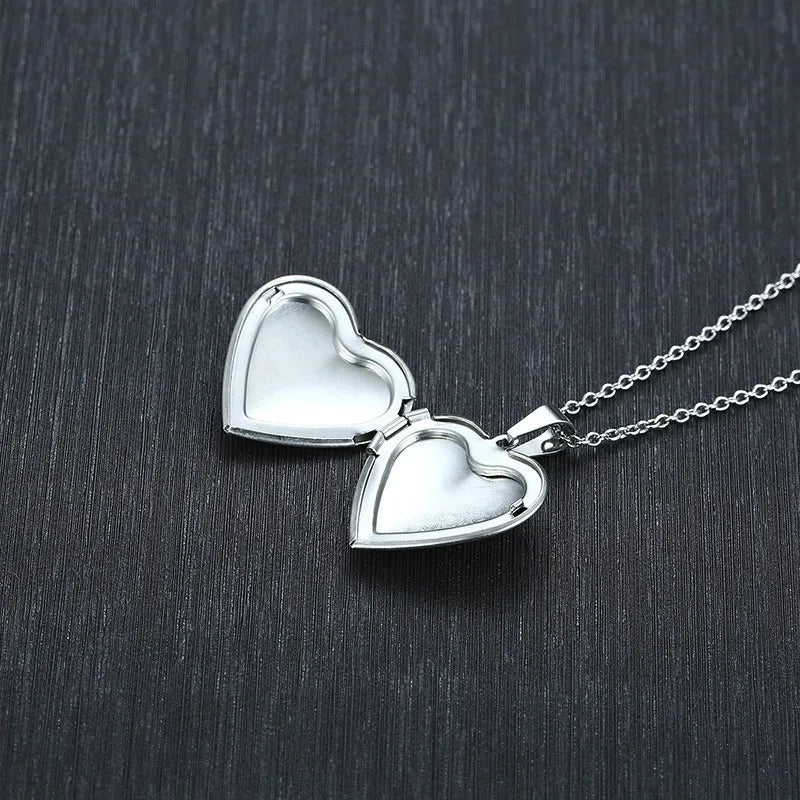 Heart Locket Pendant Necklace for Women & Men - Openable Stainless Steel Photo Frame