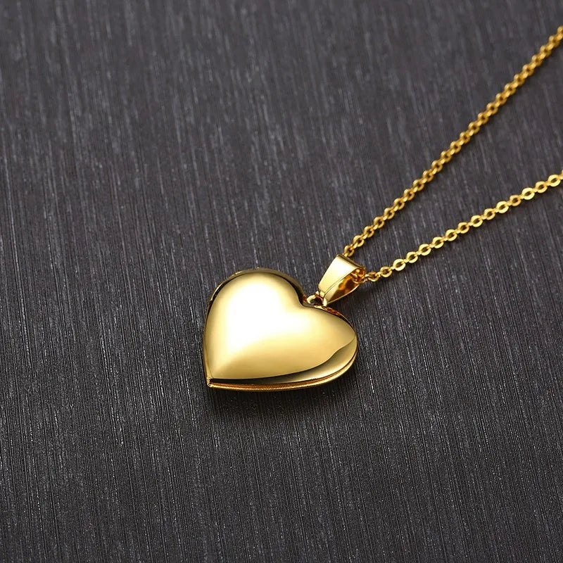 Heart Locket Pendant Necklace for Women & Men - Openable Stainless Steel Photo Frame