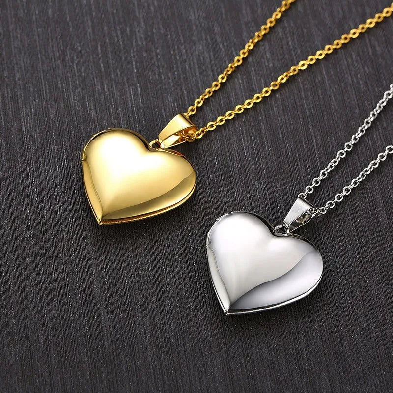 Heart Locket Pendant Necklace for Women & Men - Openable Stainless Steel Photo Frame