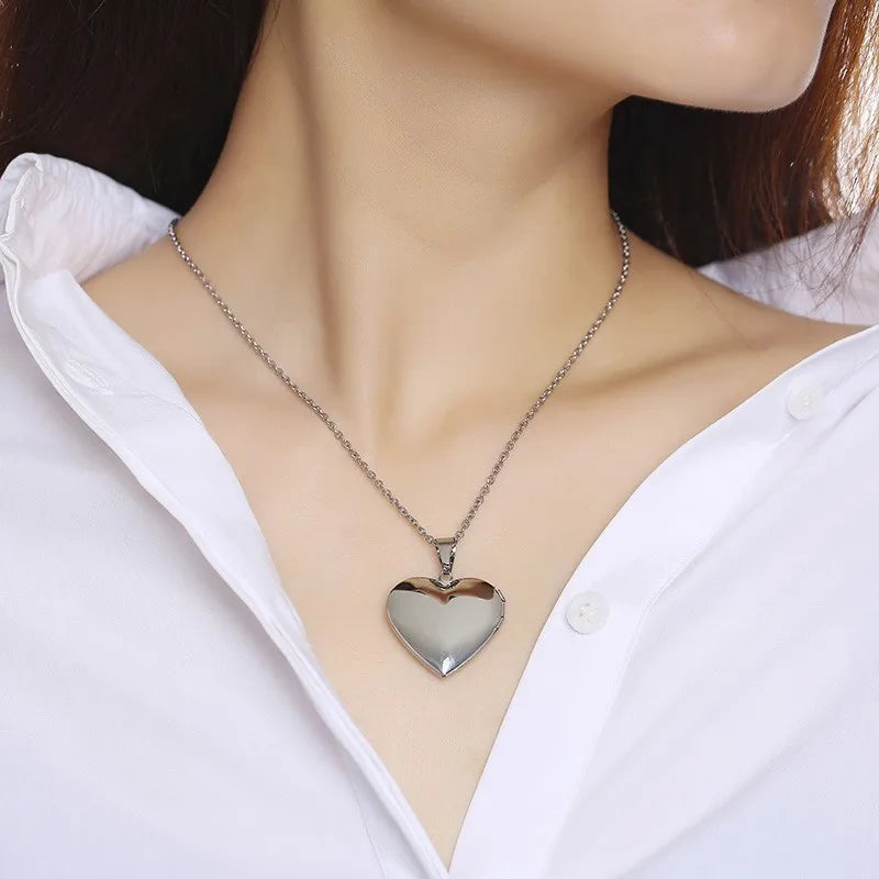 Heart Locket Pendant Necklace for Women & Men - Openable Stainless Steel Photo Frame