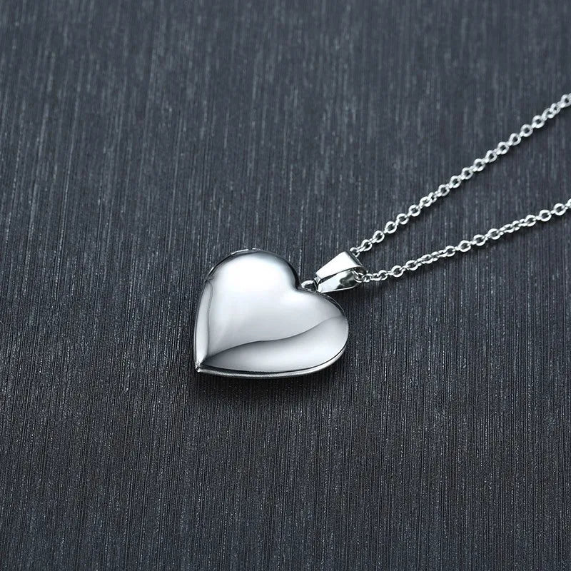 Heart Locket Pendant Necklace for Women & Men - Openable Stainless Steel Photo Frame