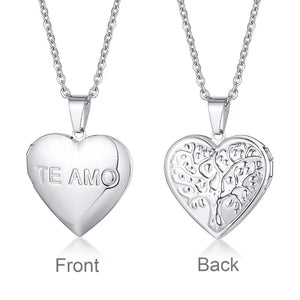 Heart Locket Pendant Necklace for Women & Men - Openable Stainless Steel Photo Frame