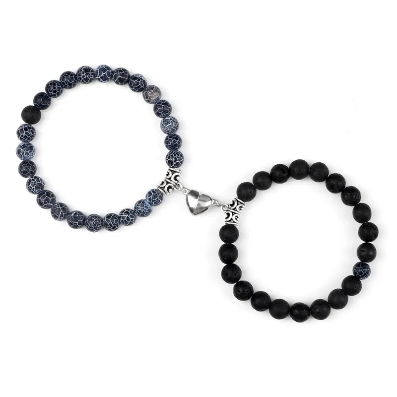 2Pcs/Set Beads Bracelet For Lovers Natural Stone Distance Heart Magnet Couple Bracelets Friendship Fashion Jewelry Gift