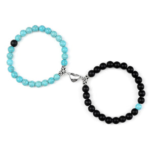 2Pcs/Set Beads Bracelet For Lovers Natural Stone Distance Heart Magnet Couple Bracelets Friendship Fashion Jewelry Gift