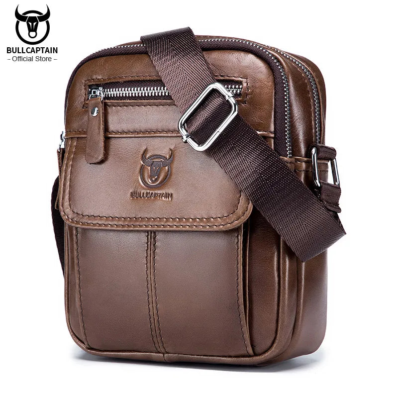 Bullcaptain Casual Men's Shoulder Bag – Genuine Leather Messenger Bag with Large Capacity