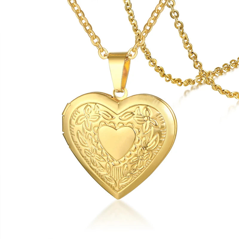 Heart Locket Pendant Necklace for Women & Men - Openable Stainless Steel Photo Frame