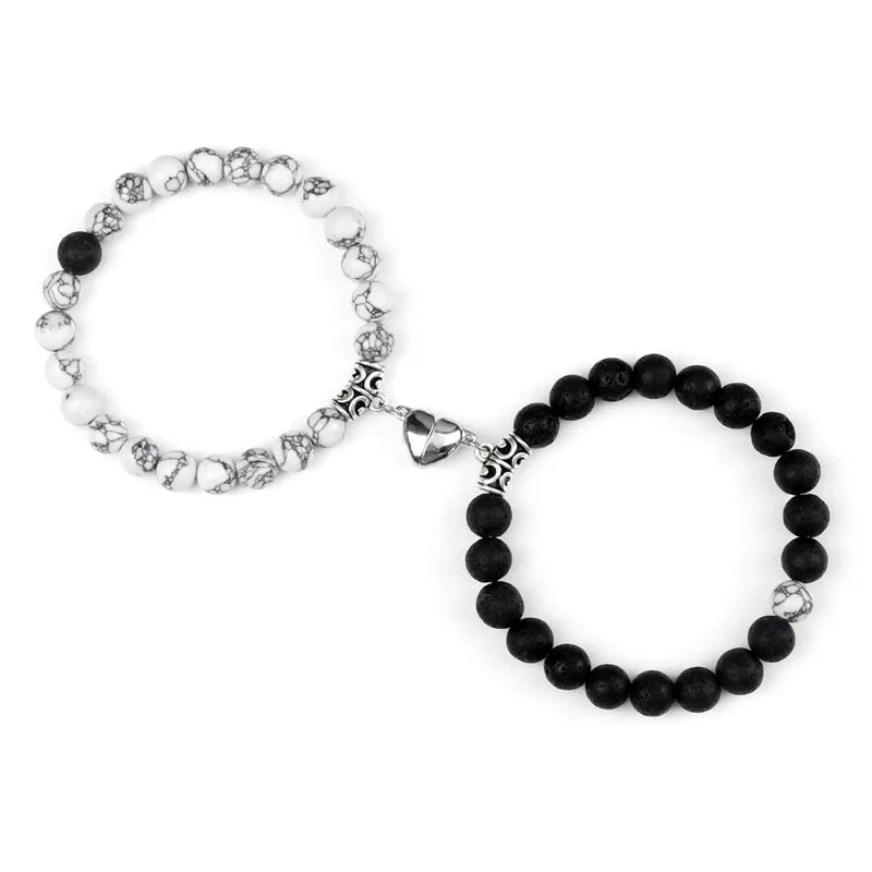 2Pcs/Set Beads Bracelet For Lovers Natural Stone Distance Heart Magnet Couple Bracelets Friendship Fashion Jewelry Gift