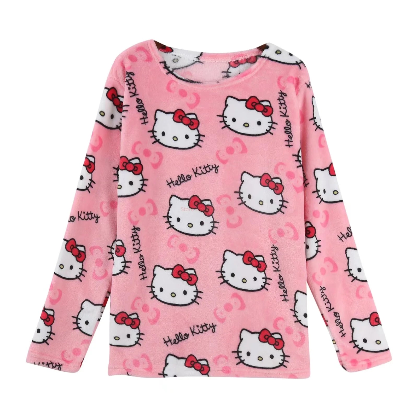 Hello kitty flannel winter clothes set – cute plush cartoon home wear