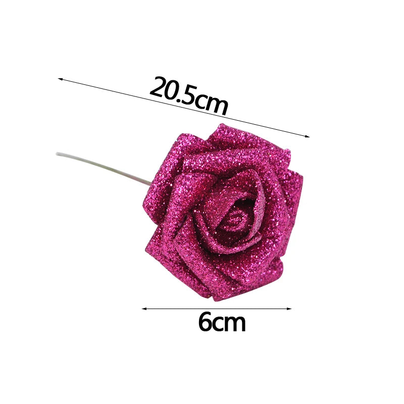 10/20Pcs Glitter Artificial Roses – Gold, Silver, Pink, Red | DIY & Gift Decor