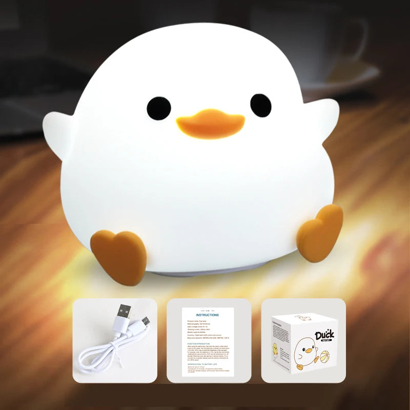 USB Rechargeable Duck Silicone Night Light – Touch Sensor Lamp for Kids