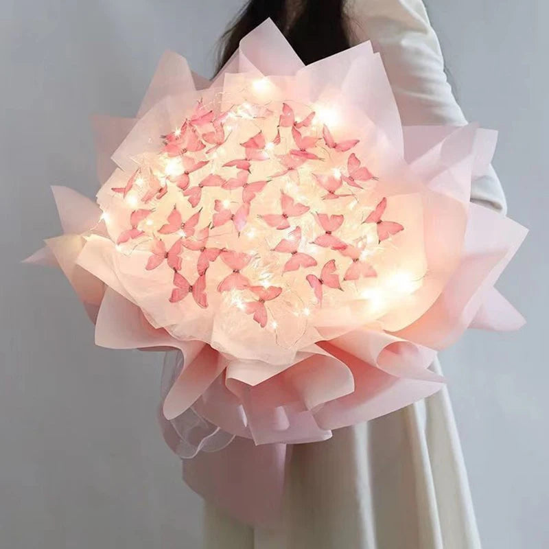 DIY Butterfly Bouquets Material Set - 3 Colors with Light String for Romantic Decor