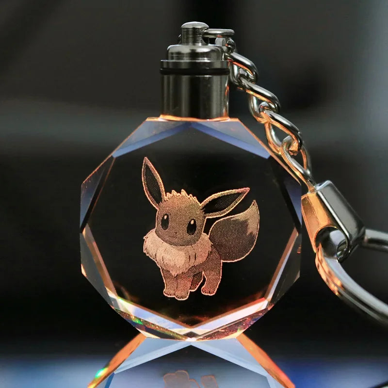 Anime Pokémon Pikachu Colorful Crystal Lamp Keychain – Night Light Pendant for Car Keys, Accessories, and Gifts