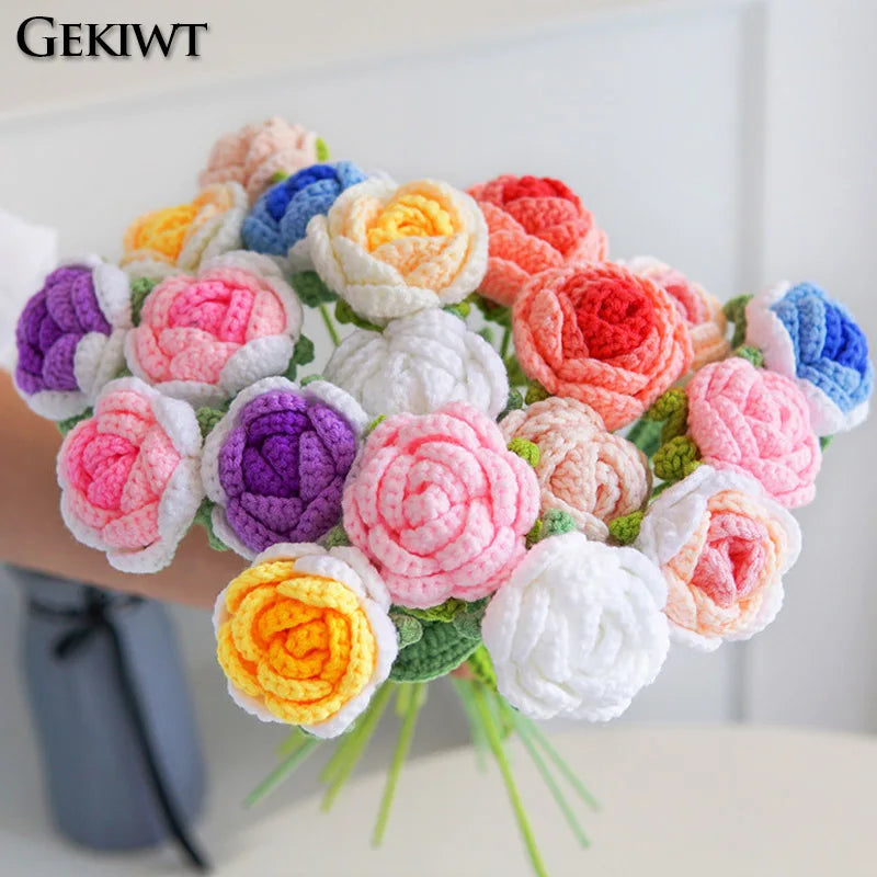 Hand-Knitted Crochet Rose Bouquet | Artificial Flowers for Wedding, Valentine's, and Home Decor