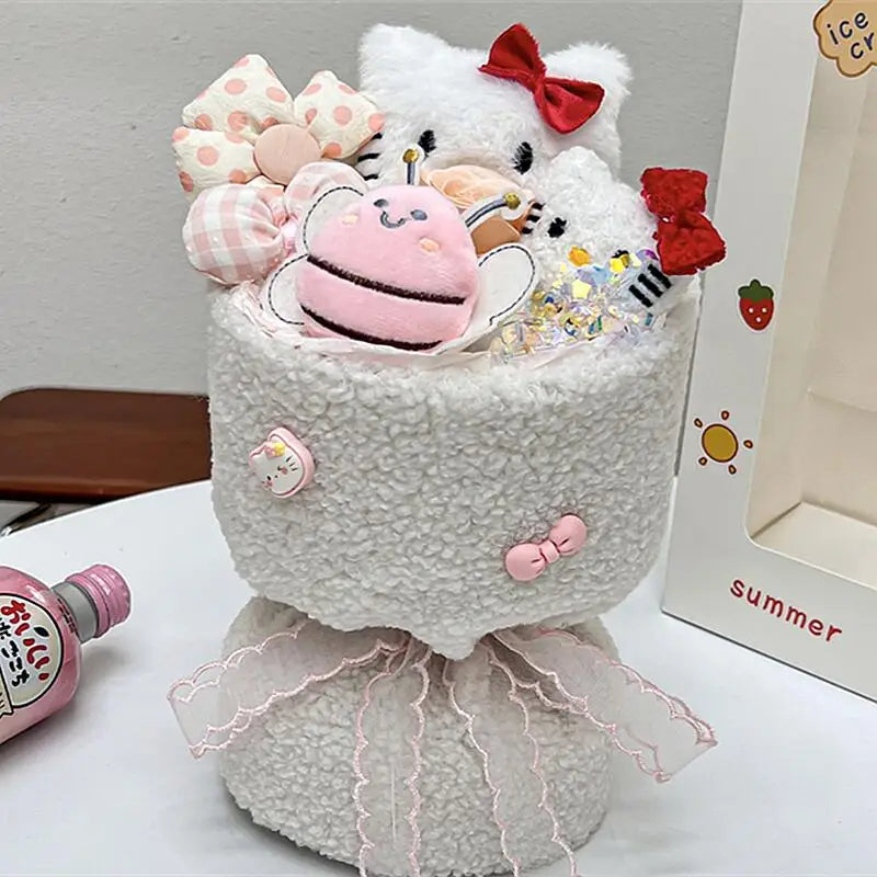 Sanrio Hello Kitty Plush Doll Bouquet - Cute Cartoon Flower with Cinnamoroll, Kuromi, My Melody for Girls & Kids Holiday Gifts