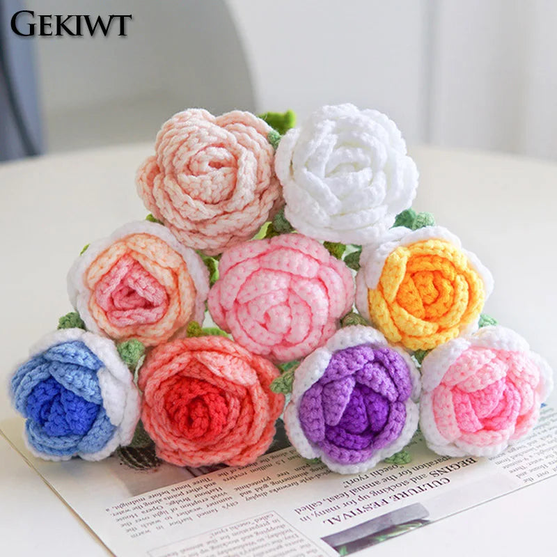 Hand-Knitted Crochet Rose Bouquet | Artificial Flowers for Wedding, Valentine's, and Home Decor