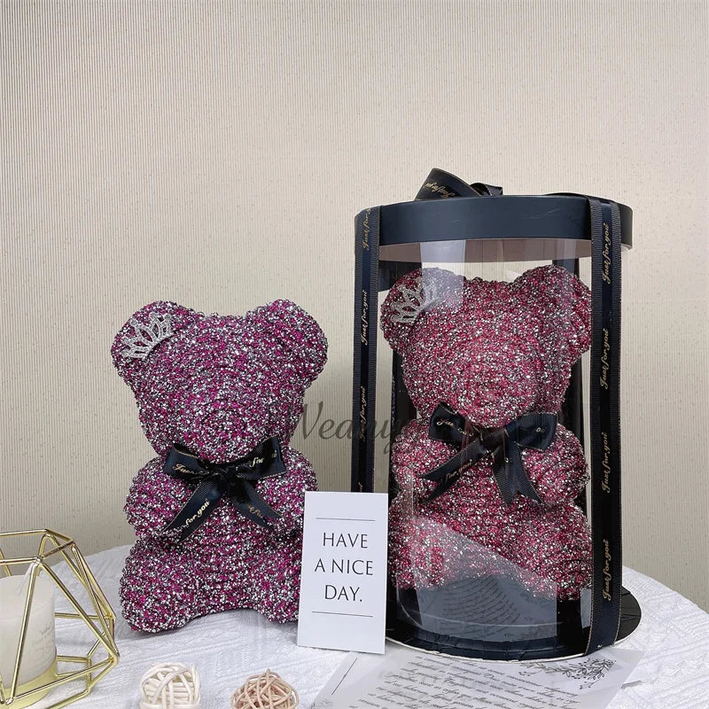 Diamond Teddy Bear with Clear Gift Box