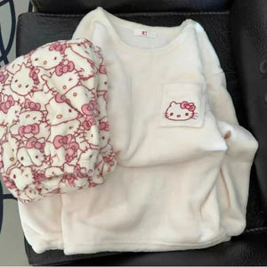 Sanrio Coral Velvet Winter Pajamas - Hello Kitty & Pochacco