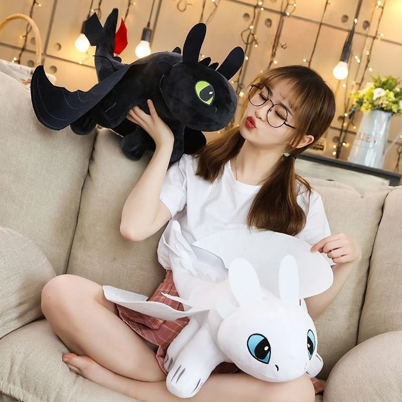 35cm Plush Dragon Toys – Kawaii White & Black Dinosaur Stuffed Animals for Boys & Girls - Birthday Gifts