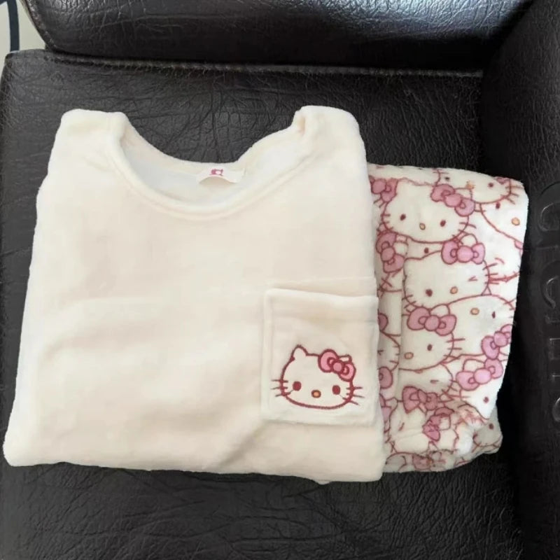 Sanrio Coral Velvet Winter Pajamas - Hello Kitty & Pochacco