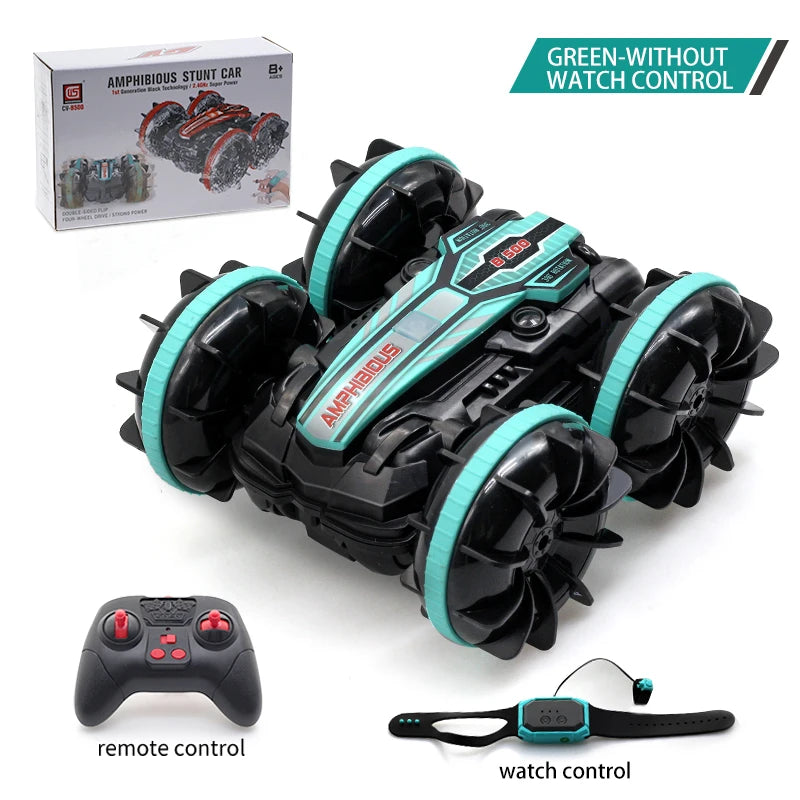 LED Amphibious RC Stunt Car – Dual Remote Control, Waterproof, 360° Flip & Drift