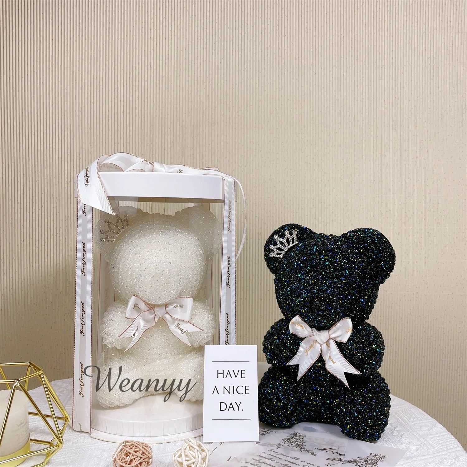 Diamond Teddy Bear with Clear Gift Box