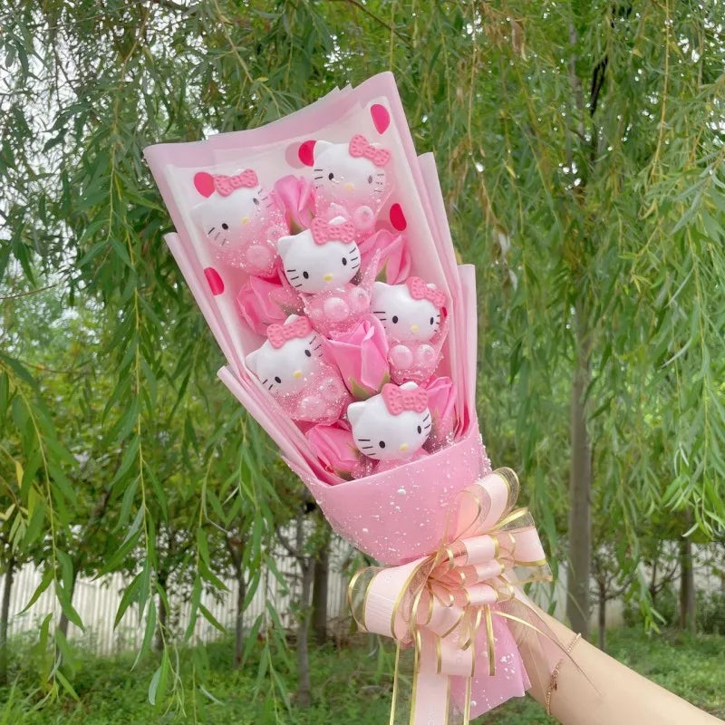 Cartoon Hello Kitty Plush Doll Toy Bouquet - Creative Stuffed Animal Gift for Valentine’s Day, Christmas, Graduation, and Birthdays