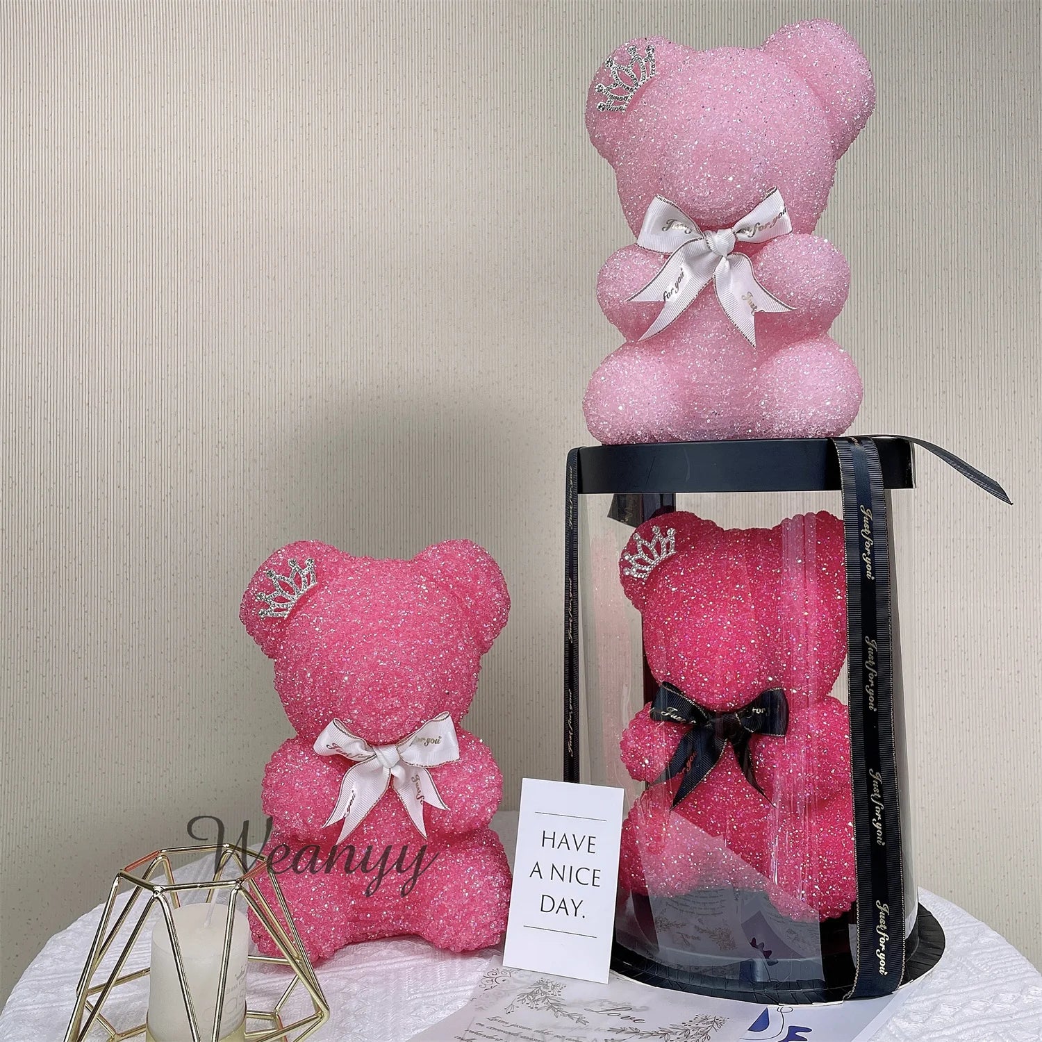 Diamond Teddy Bear with Clear Gift Box