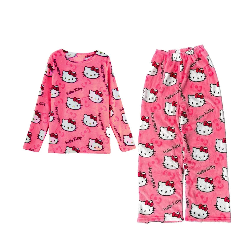 Hello kitty flannel winter clothes set – cute plush cartoon home wear