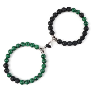 2Pcs/Set Beads Bracelet For Lovers Natural Stone Distance Heart Magnet Couple Bracelets Friendship Fashion Jewelry Gift