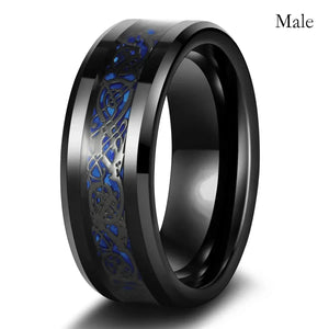 Romantic Couple Rings with Blue Rhinestones - Stainless Steel Celtic Dragon Wedding Bands