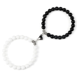 2Pcs/Set Beads Bracelet For Lovers Natural Stone Distance Heart Magnet Couple Bracelets Friendship Fashion Jewelry Gift