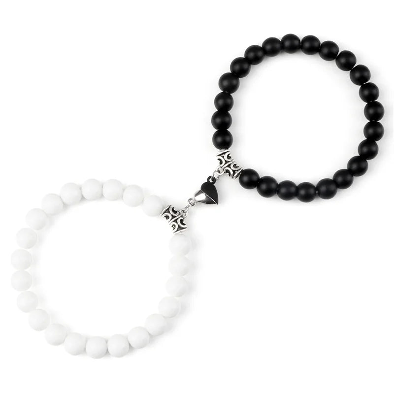 2Pcs/Set Beads Bracelet For Lovers Natural Stone Distance Heart Magnet Couple Bracelets Friendship Fashion Jewelry Gift