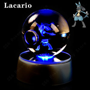 3D Pokemon Crystal Ball Night Light with LED Base – Pikachu, Gengar, Mew, and More