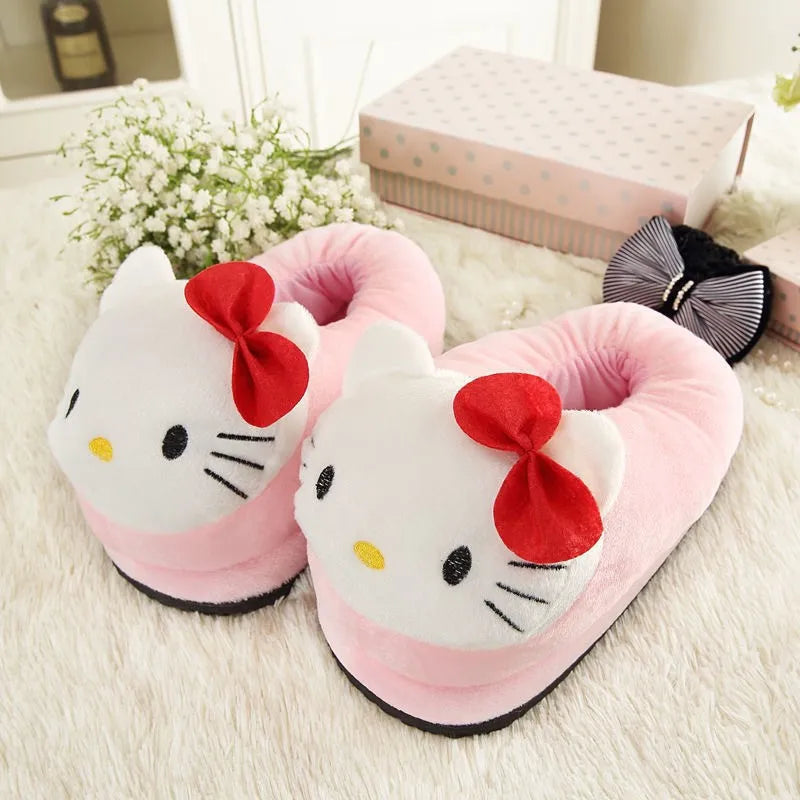 sanrio hello kitty plush slippers – cozy cartoon cotton winter shoes