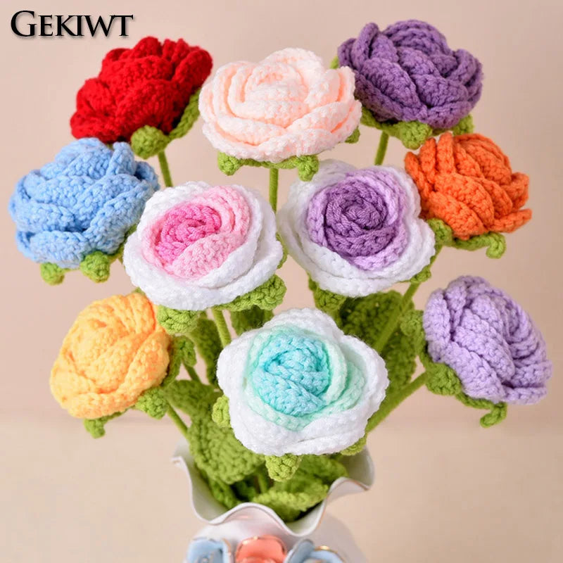 Hand-Knitted Crochet Rose Bouquet | Artificial Flowers for Wedding, Valentine's, and Home Decor