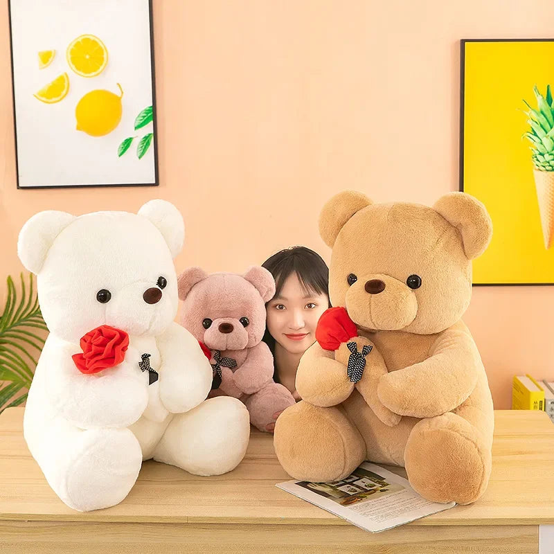 Valentine's Day Teddy Bear Plush Toy for Girls - Cute Rose Bear Gift for Loved Ones