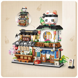 street view building blocks set – izakaya, takoyaki, shaved ice shop, coffee shop, panda tea house model