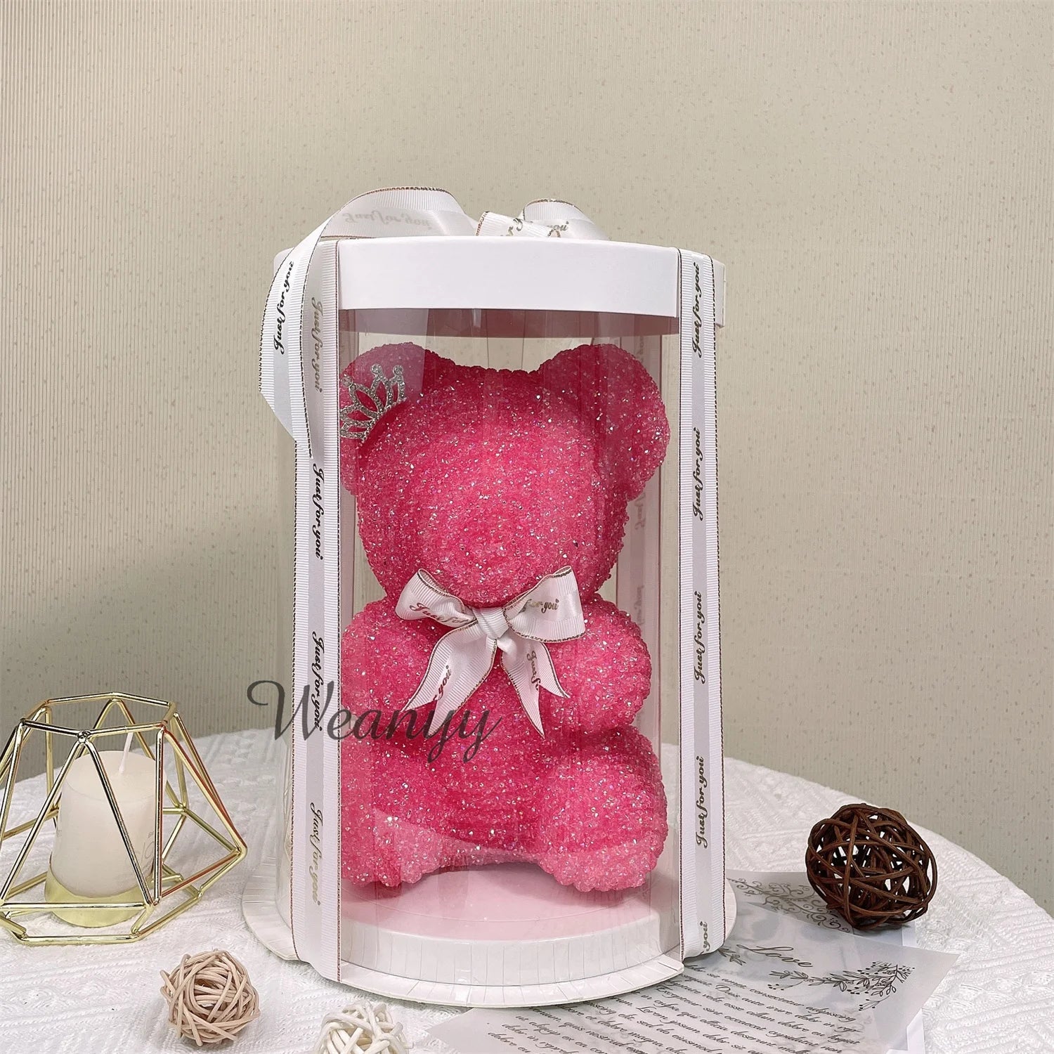 Diamond Teddy Bear with Clear Gift Box