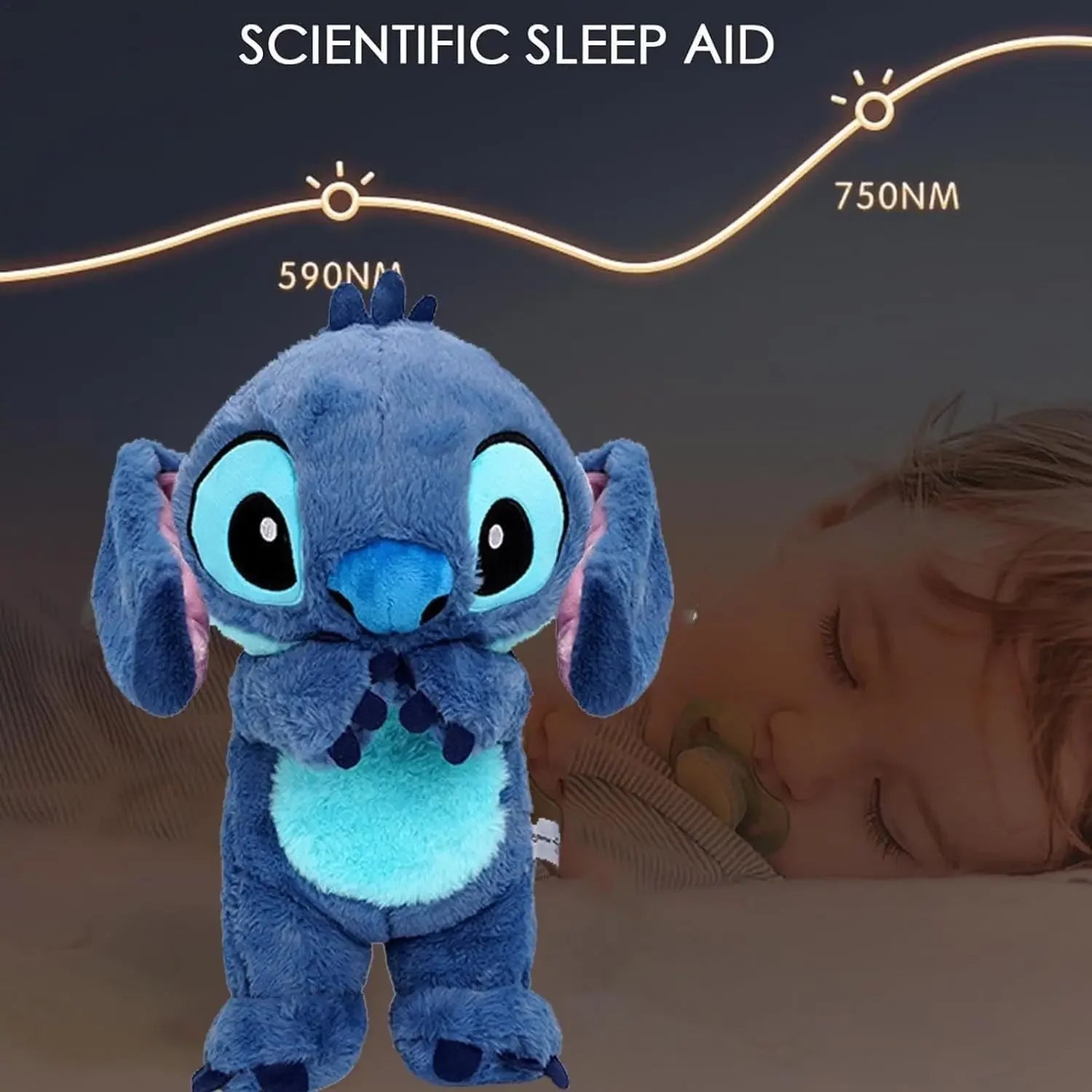 Breathing Stitch Plush Doll - Soothing Anime Toy with Light & Music