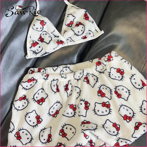 Sanrio Hello Kitty Women's Plush Pajamas Set - 2-Piece Sleepwear with Tank Top & Shorts